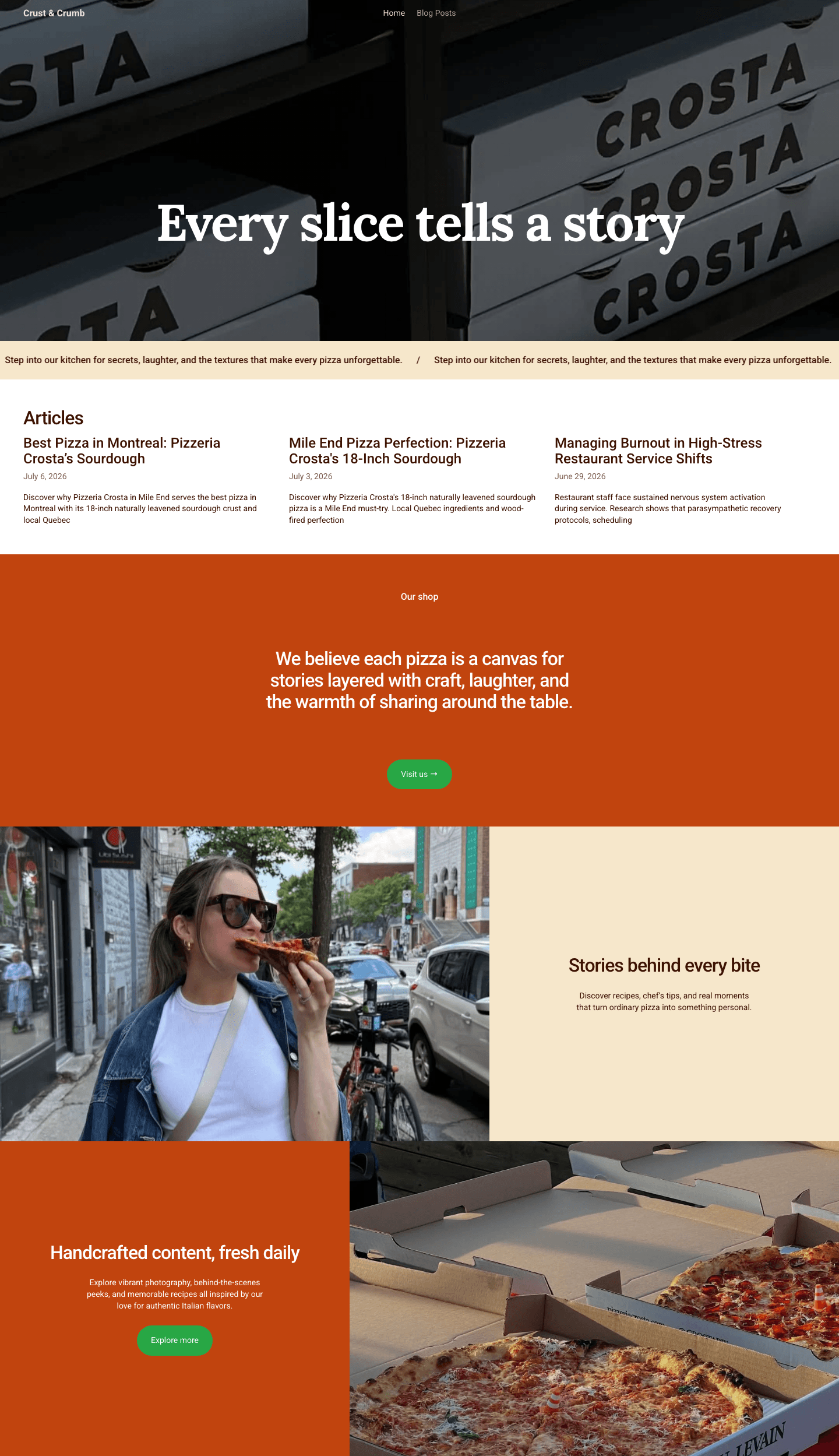 Crosta Pizza shop page